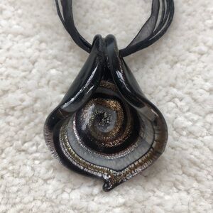GlassBlown Pendant with Ribbon/Leather Strap Necklace